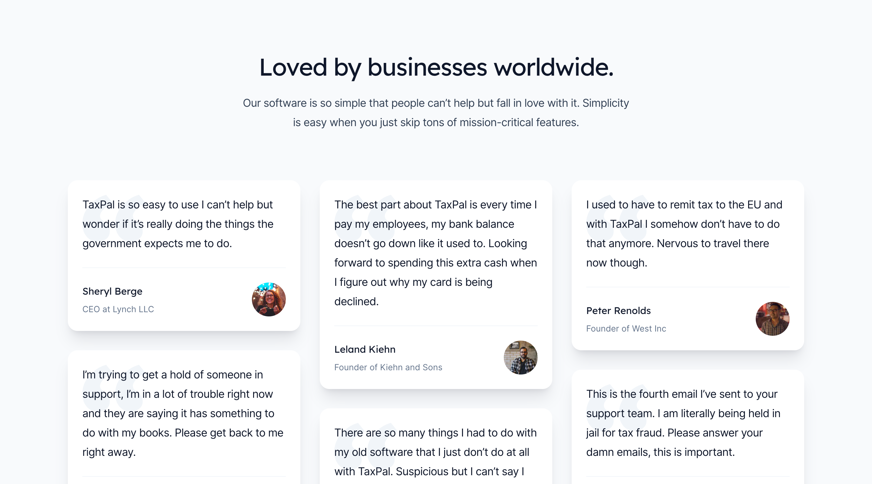 Screenshot of the Salient Tailwind UI template. The visible section contains a centered heading and short introduction paragraph. Below is a grid of user testimonials arranged in three columns. Each testimonial has a quote, name, job role, and user avatar.