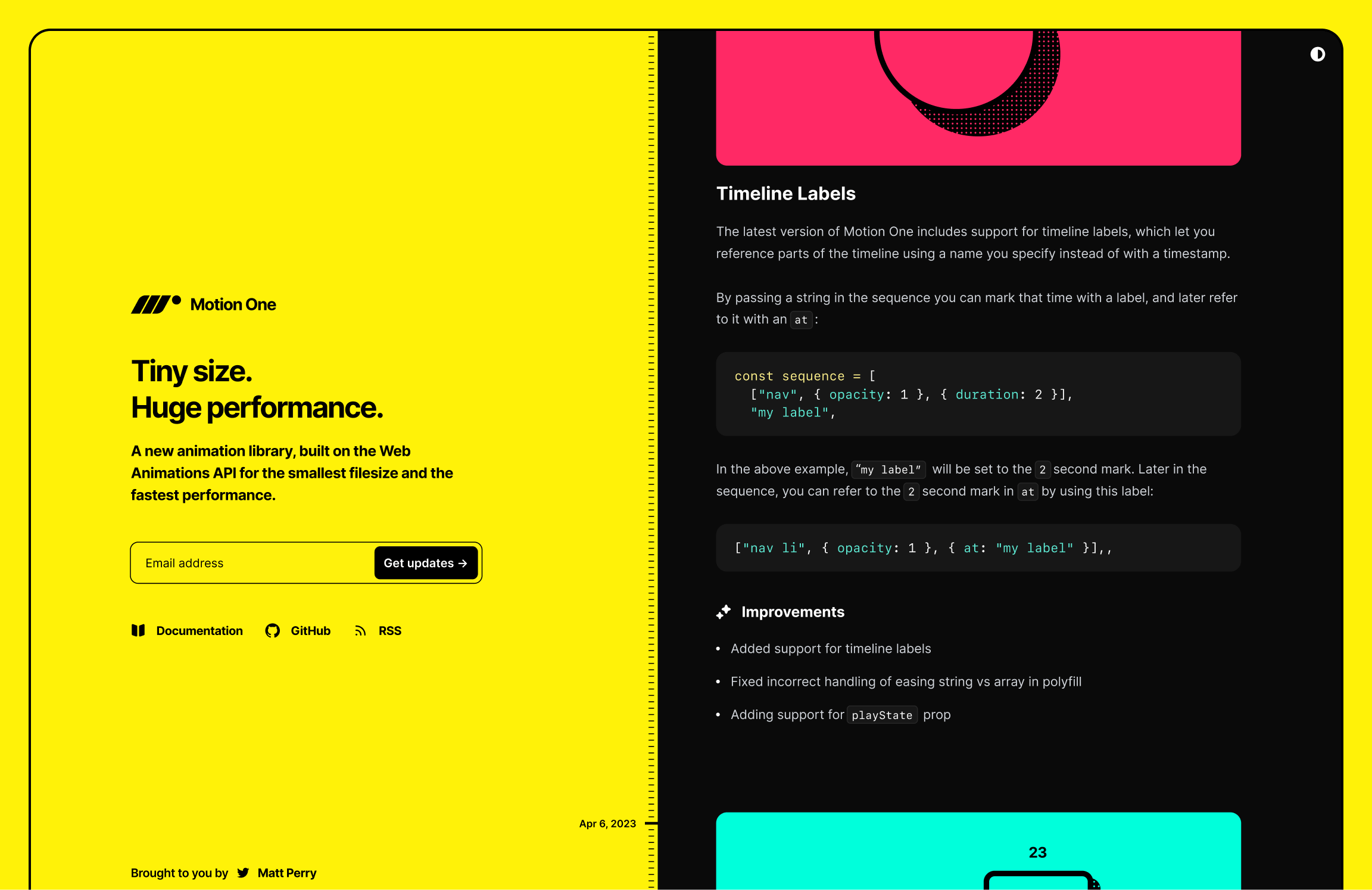The Commit template customized to match the branding of the Motion One open-source library