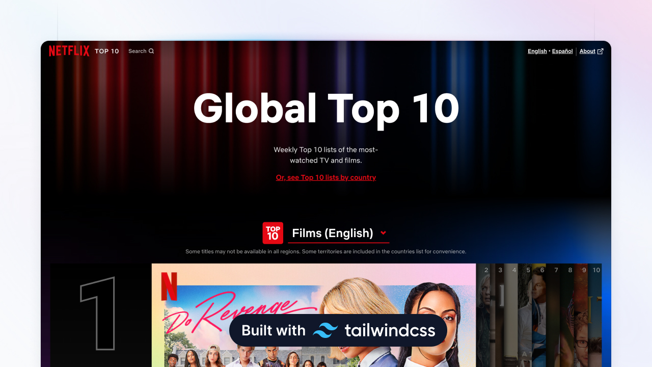 Showcase Example Netflix Global Top 10 TailwindCSS中文文档